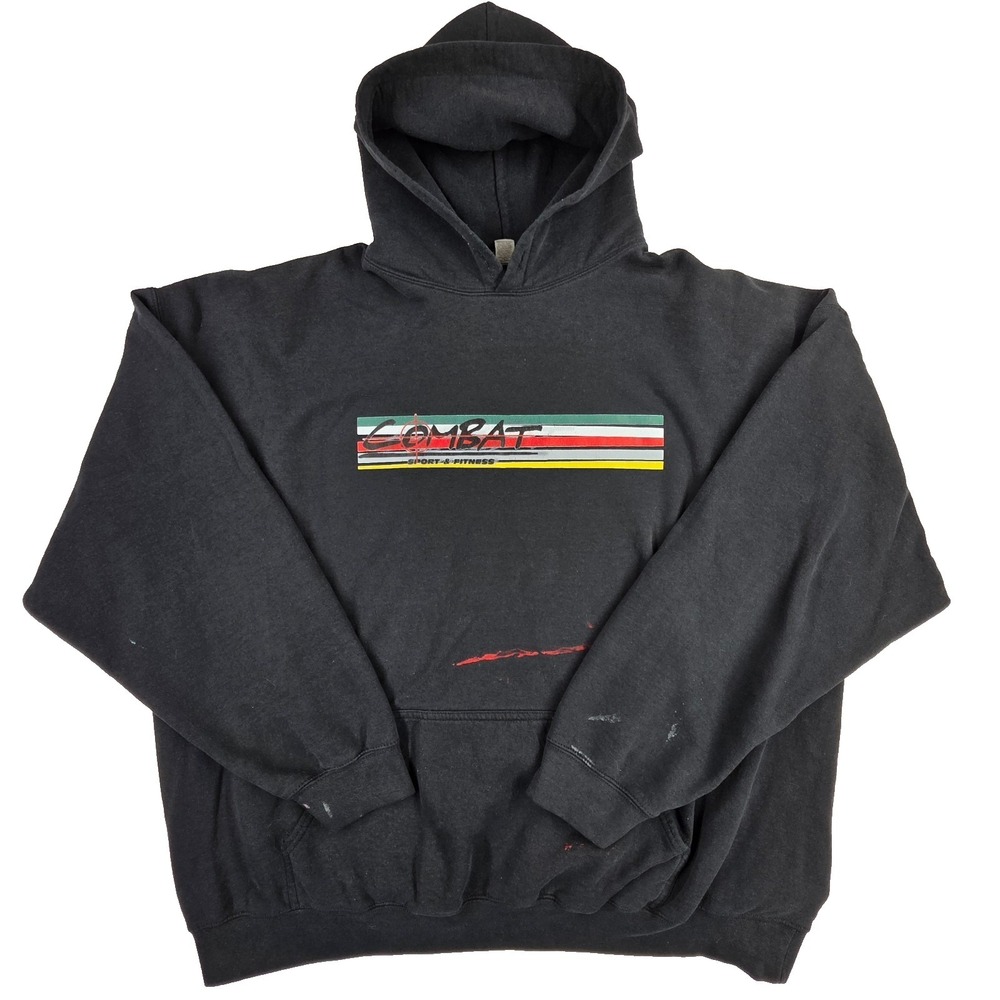 Gildan Combat Sport & Fitness Hoodie‎ Mens 3XL Black Graphic Distressed Pullover
